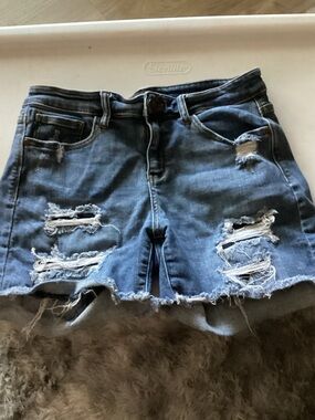Judy Blue Distressed Mid-Blue Denim Shorts